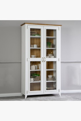 Massive Provence Vitrine Holz Weiß-Braun 2 Türen